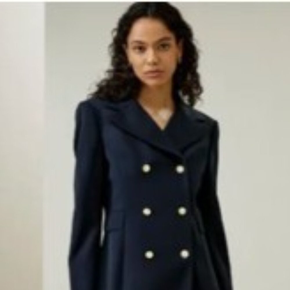 Black Double Breasted Coat Dress by LilySilk